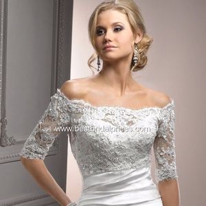 White Lace and Beaded Overlay/ bolero wedding